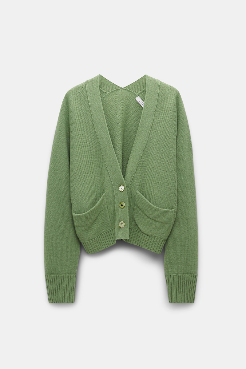 Dorothee Schumacher Wool-cashmere V-neck Cardigan With Pockets In Green