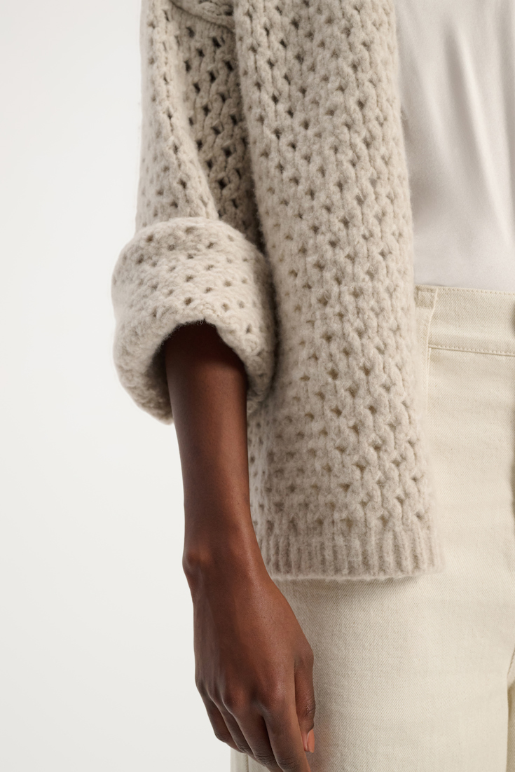 Dorothee Schumacher Cashmere-silk mix open knit cardigan cozy light cream