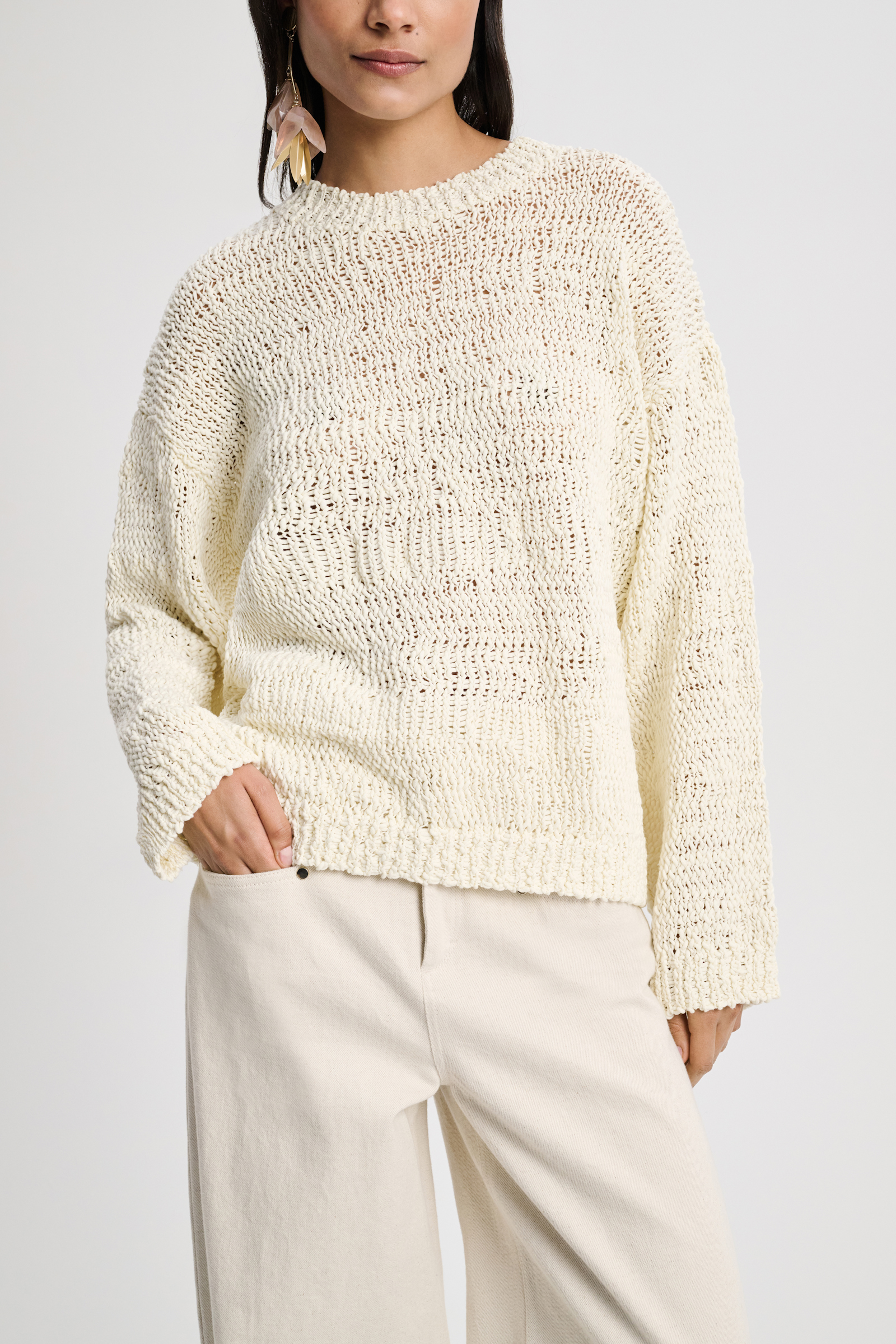 Dorothee Schumacher Textural open knit cotton pullover camellia white