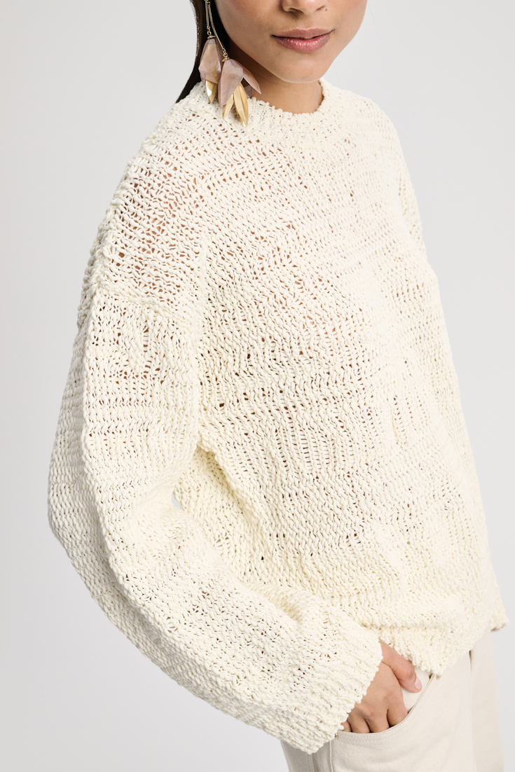 Dorothee Schumacher Textural open knit cotton pullover camellia white