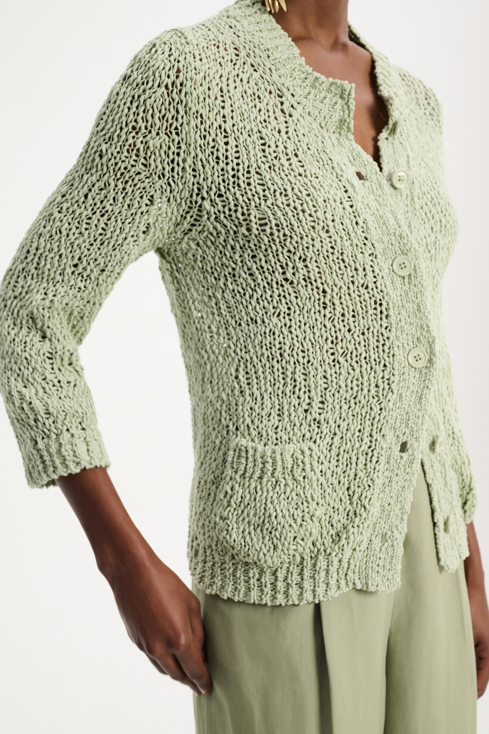 Dorothee Schumacher Textural knit cotton cardigan pale green