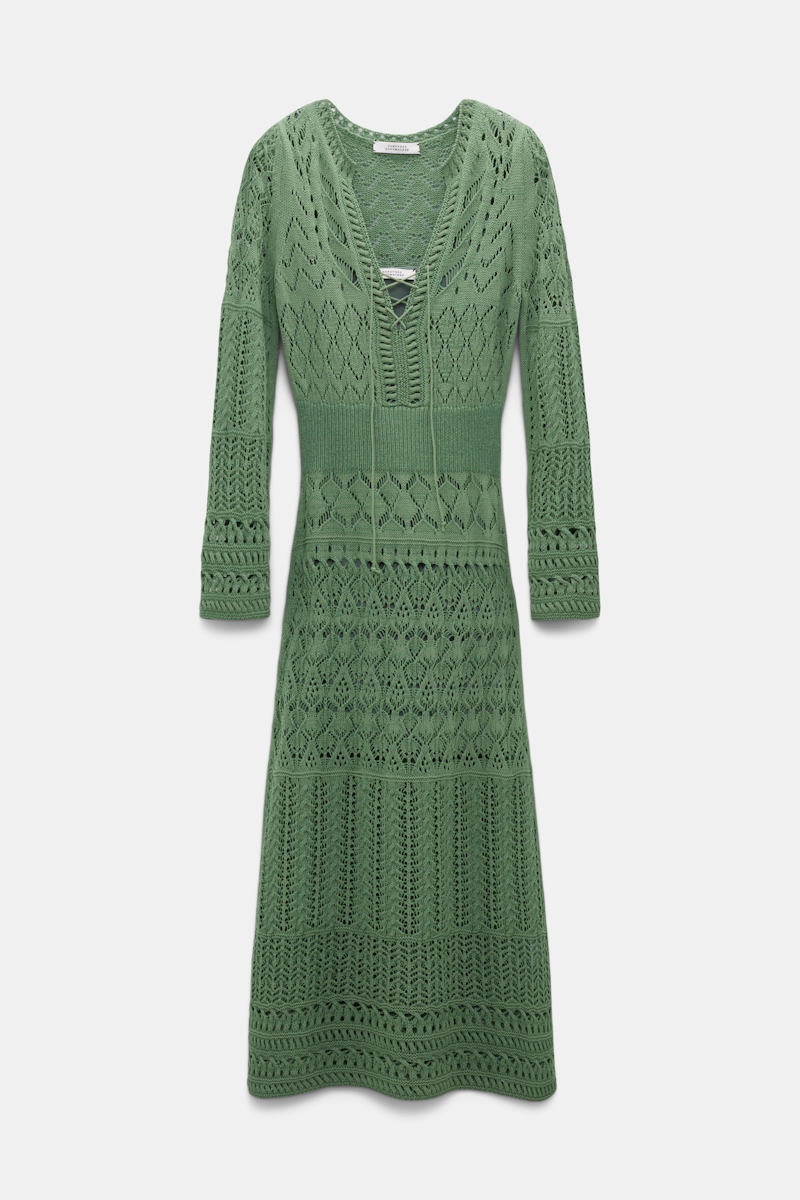 Dorothee Schumacher Open Knit Dress With Mixed Pointelle Patterning In Green