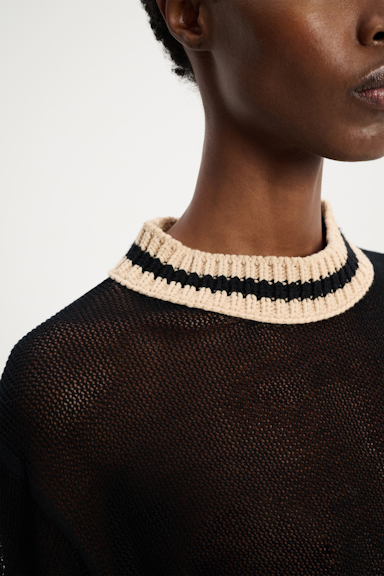 Dorothee Schumacher Sheer knit cotton mesh top with contrast trim pure black