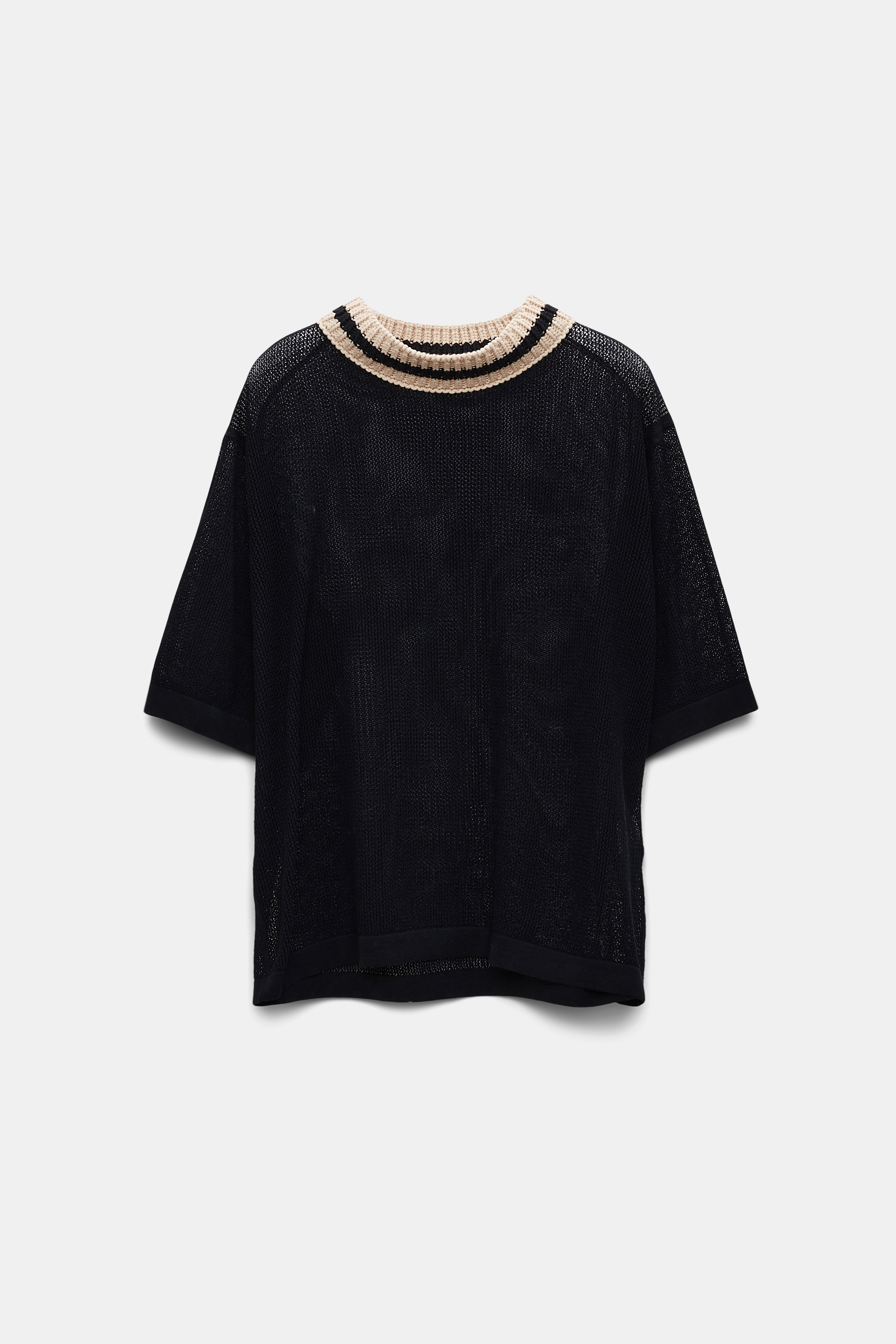 Dorothee Schumacher Sheer knit cotton mesh top with contrast trim pure black