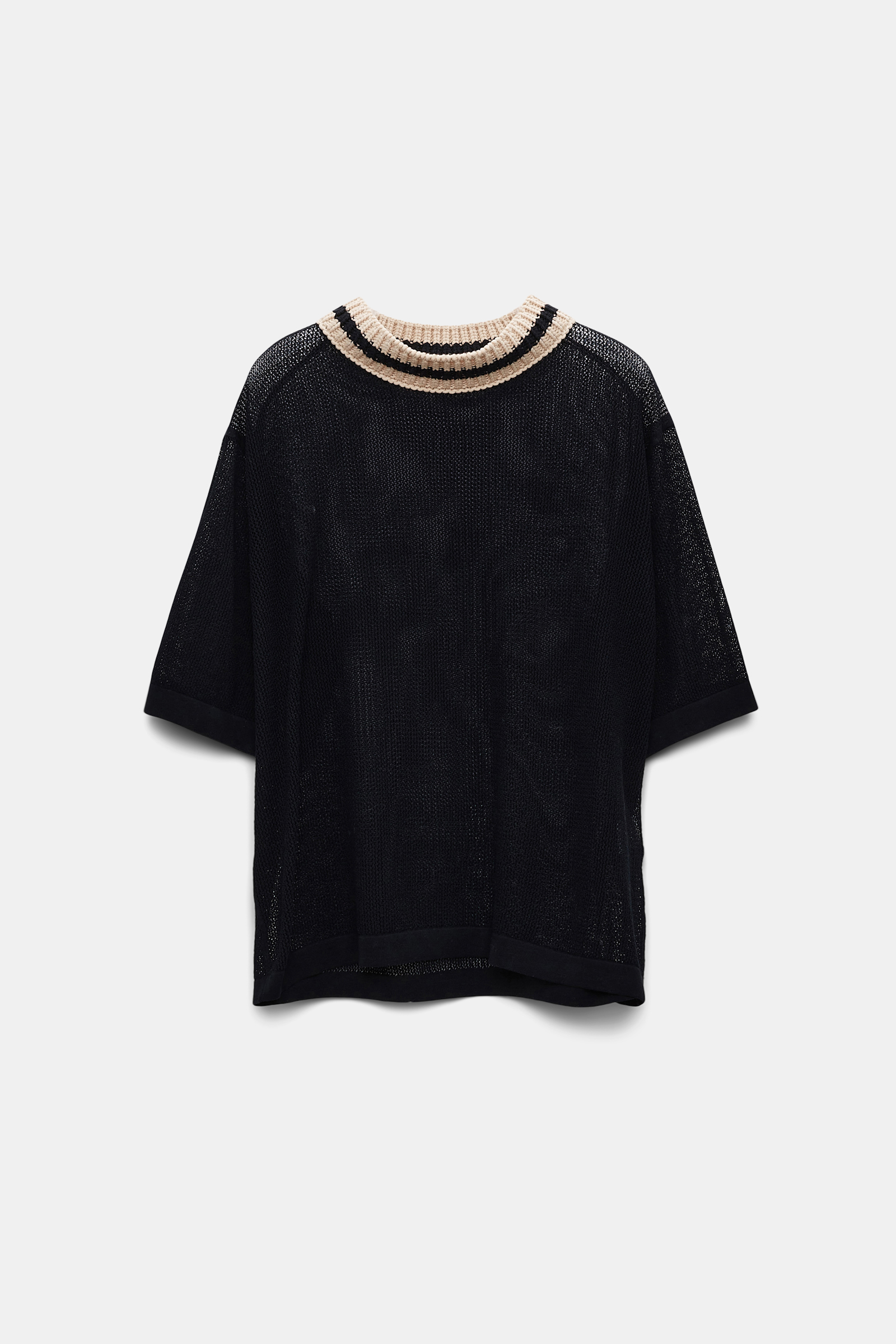 Dorothee Schumacher Sheer knit cotton mesh top with contrast trim pure black