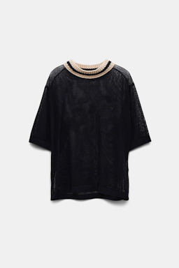 Dorothee Schumacher Sheer knit cotton mesh top with contrast trim pure black
