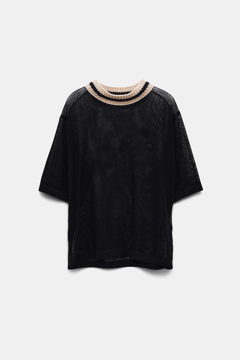 Dorothee Schumacher Contrasting Collar Semi-sheer Knitted T-shirt In Black