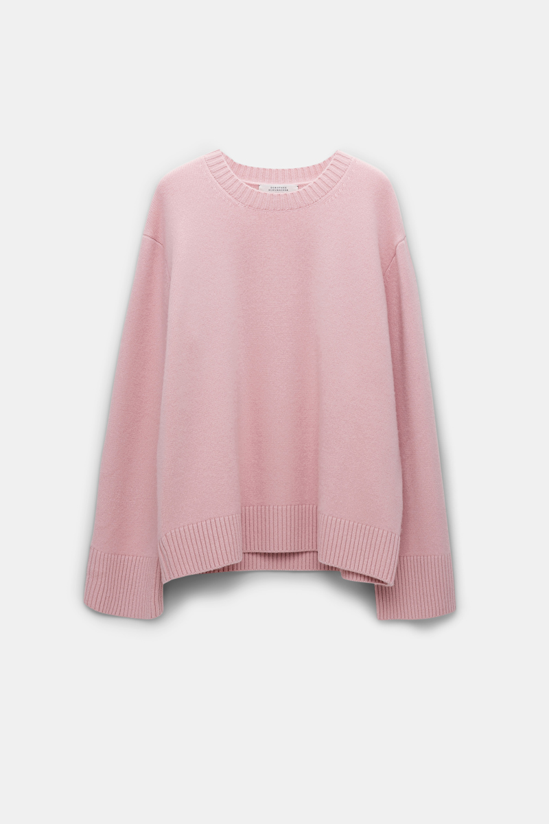 Dorothee Schumacher Soft Round Neck Sweater In Stretch Cashmere In Light Pink