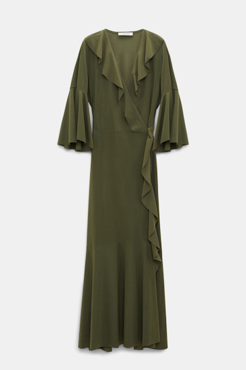 Dorothee Schumacher Wrap front beach dress with flounces dark olive green