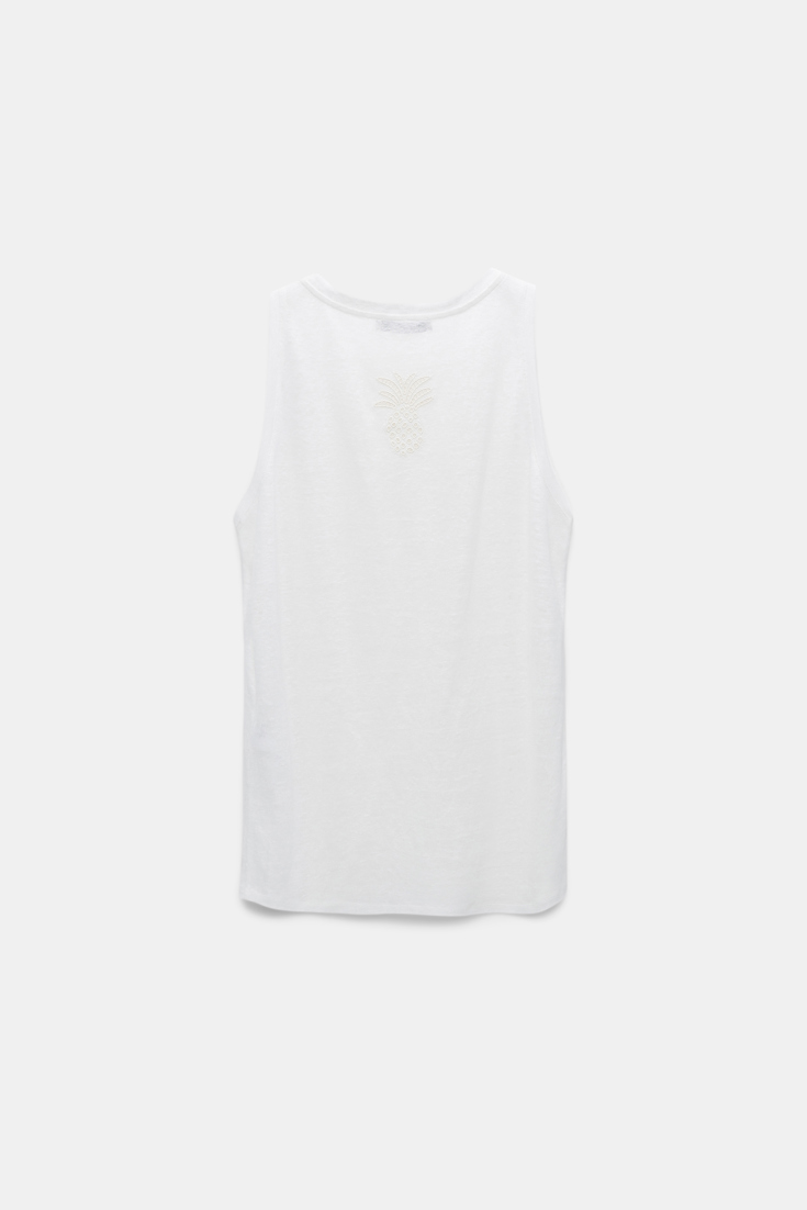 Dorothee Schumacher Hemp tank top with pineapple embroidery at the nape shaded white