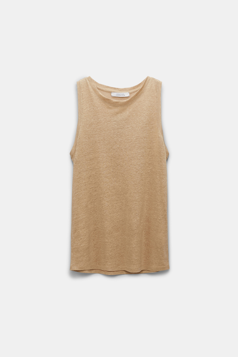 Shop Dorothee Schumacher Hemp Tank Top With Pineapple Embroidery At The Nape In Gold