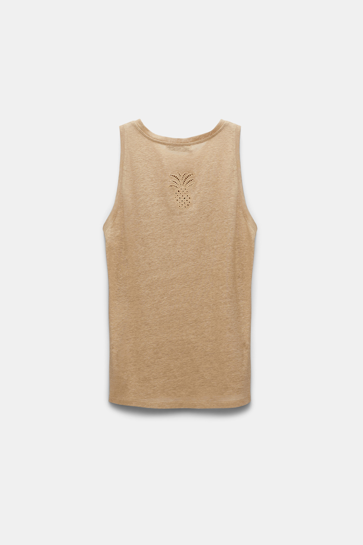 Dorothee Schumacher Hemp tank top with pineapple embroidery at the nape shimmering gold