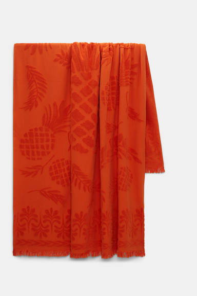Dorothee Schumacher Cotton towel with woven jacquard pineapple pattern orange