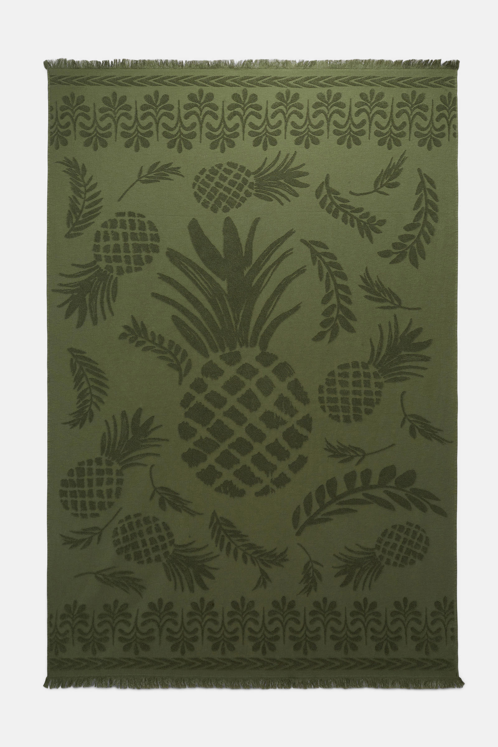 Dorothee Schumacher Cotton towel with woven jacquard pineapple pattern dark olive green