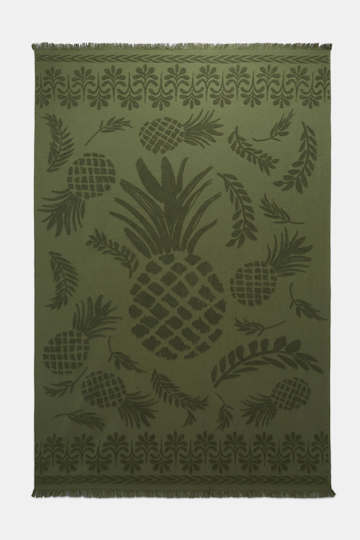 Dorothee Schumacher Cotton towel with woven jacquard pineapple pattern dark olive green