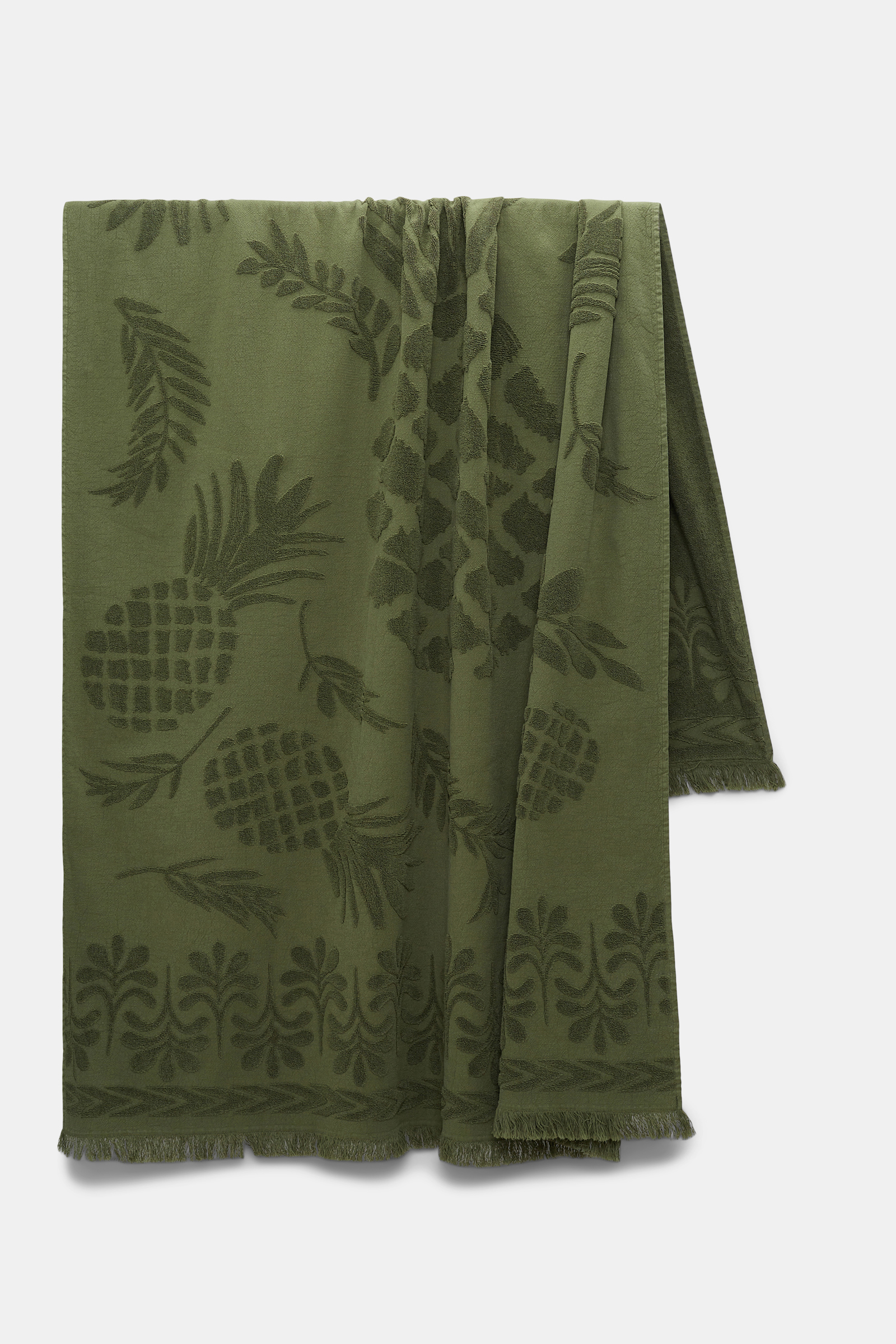 Dorothee Schumacher Cotton towel with woven jacquard pineapple pattern dark olive green