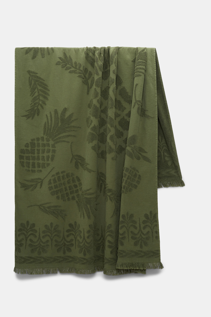 Dorothee Schumacher Cotton towel with woven jacquard pineapple pattern dark olive green