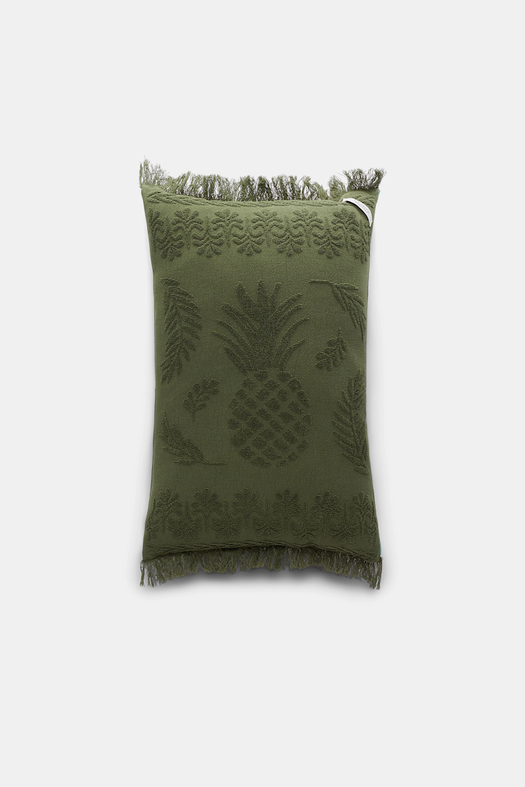 Dorothee Schumacher Cotton pillow with woven jacquard pineapple pattern dark olive green