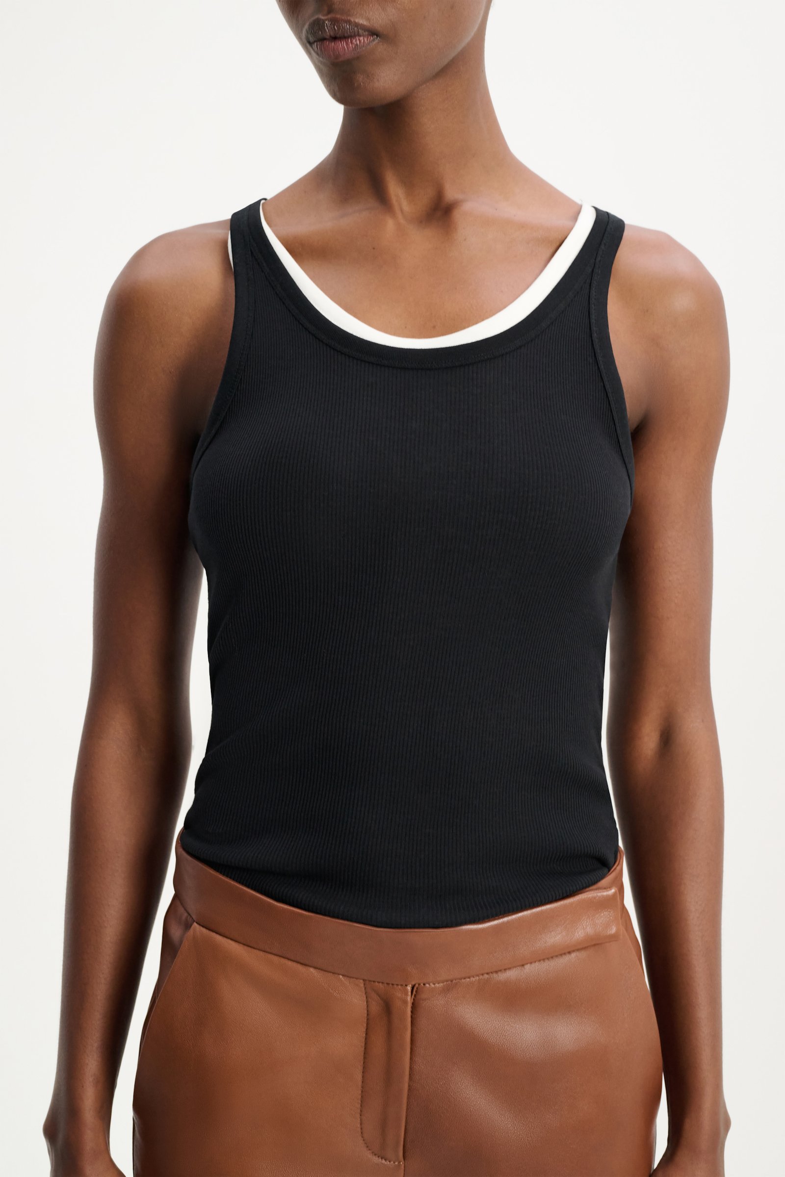 Dorothee Schumacher Ribbed cotton tank top pure black