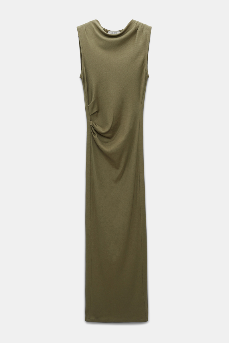 Shop Dorothee Schumacher Ribbed Cotton Jersey Tube Dress In Green