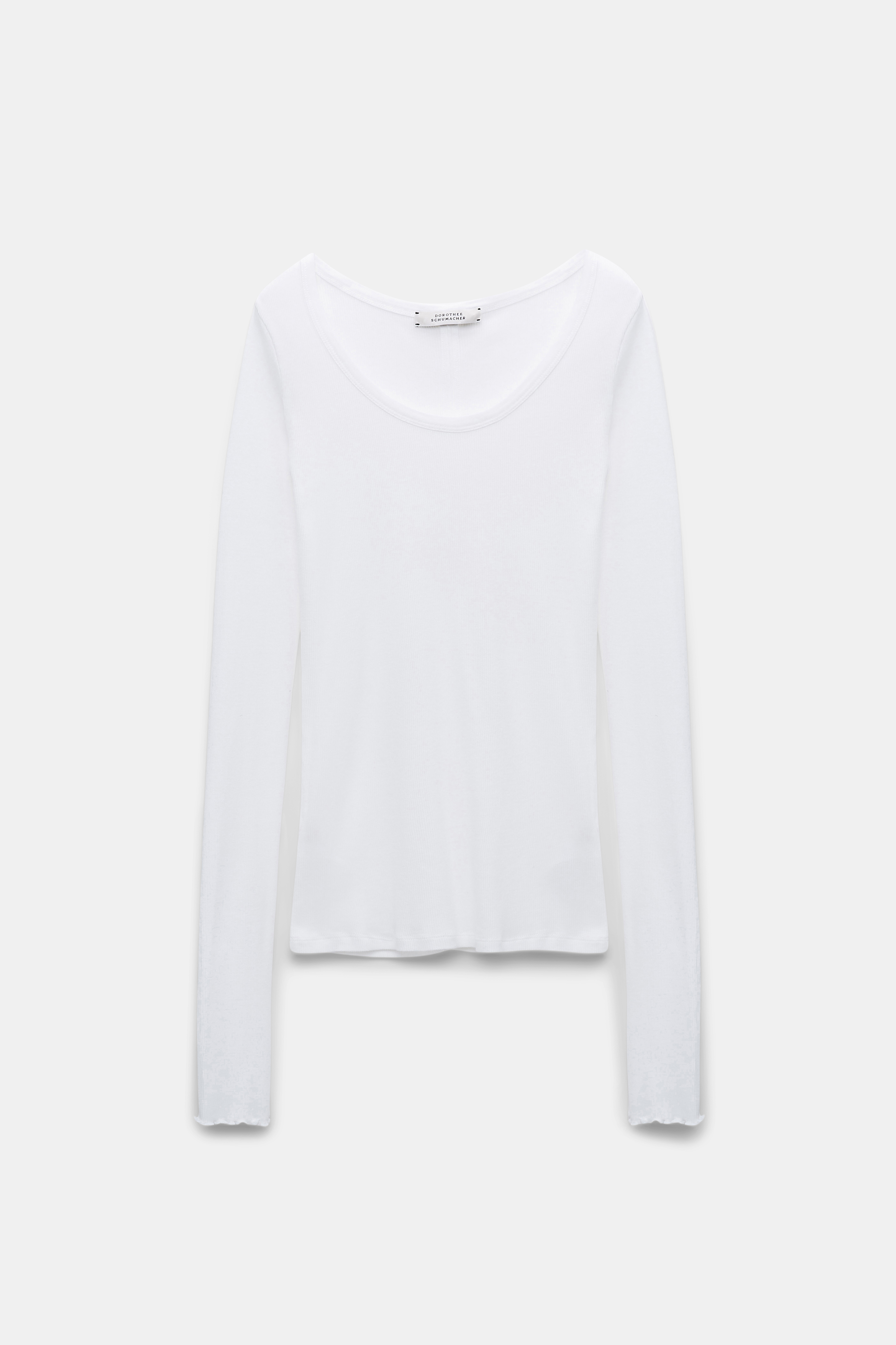 Dorothee Schumacher Geripptes Langarmshirt mit tiefem Rundhalsausschnitt pure white