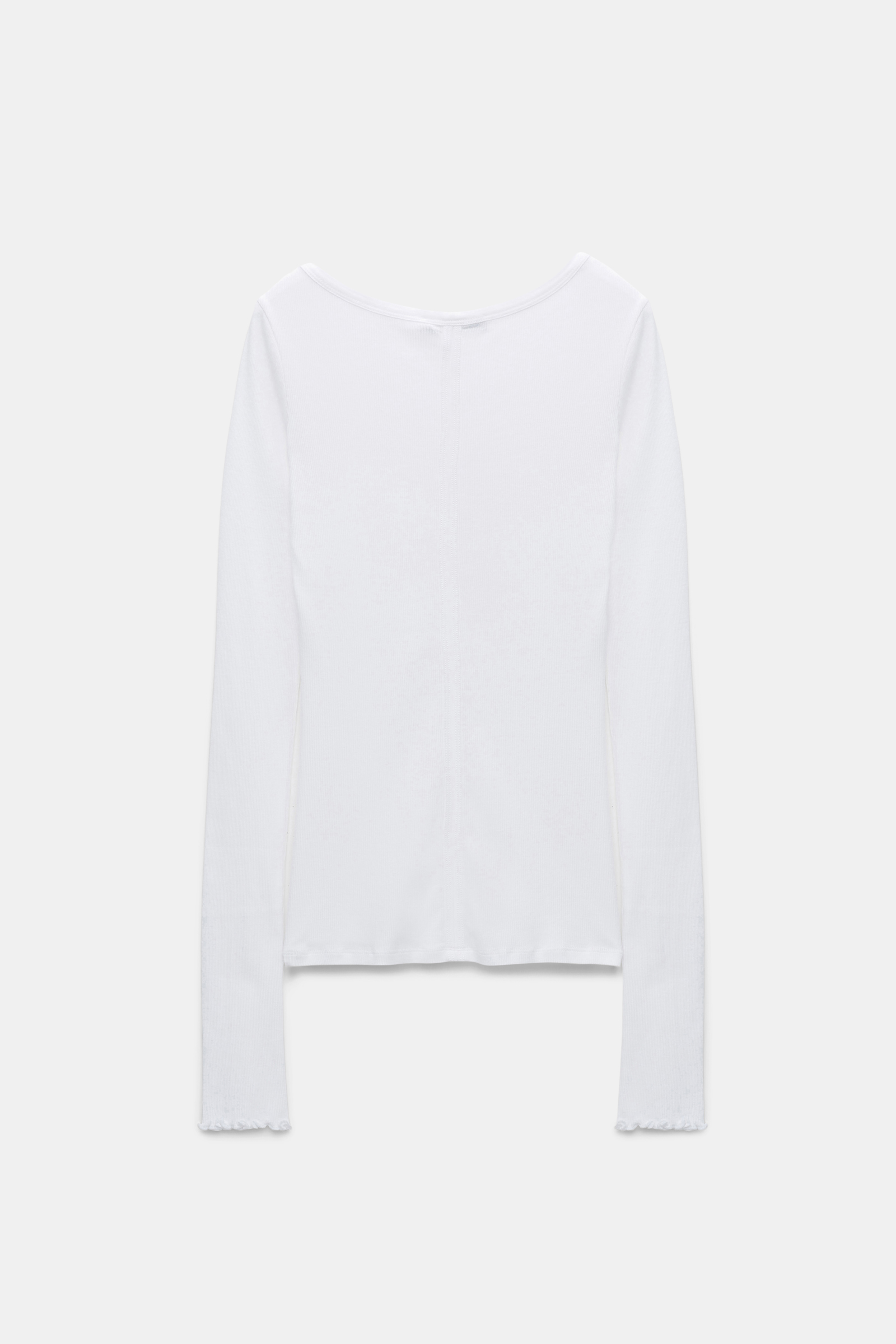Dorothee Schumacher Ribbed cotton long sleeve top with a deep scoop neckline pure white