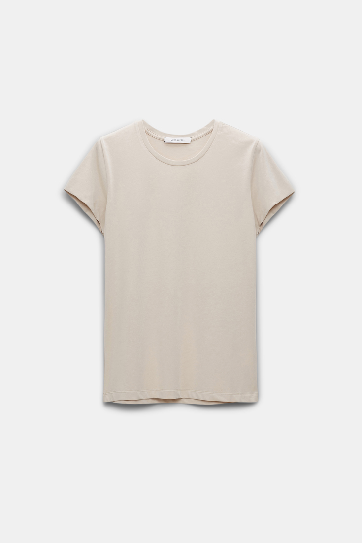 Dorothee Schumacher Round neck stretch cotton T-shirt soft beige