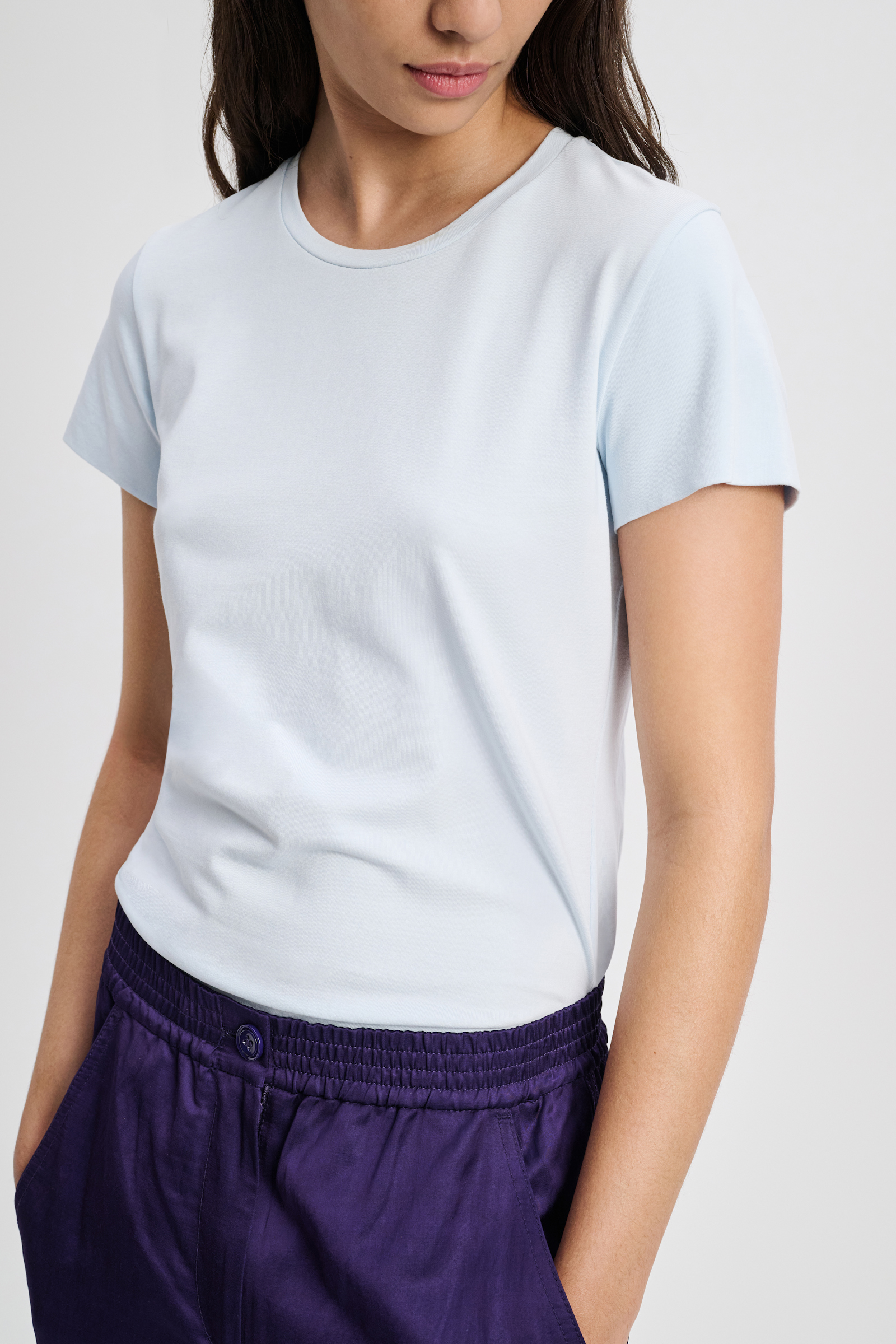 Dorothee Schumacher Round neck stretch cotton T-shirt ice blue