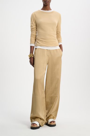 Dorothee Schumacher Double-layer long sleeve top brown and creme mix