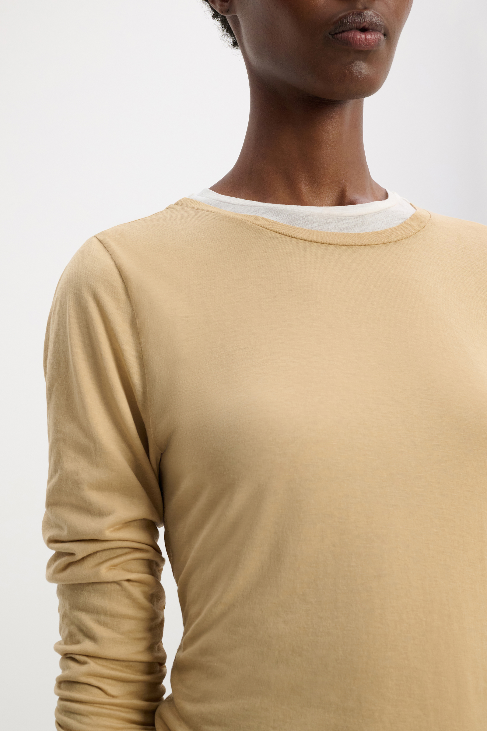 Dorothee Schumacher Double-layer long sleeve top brown and creme mix