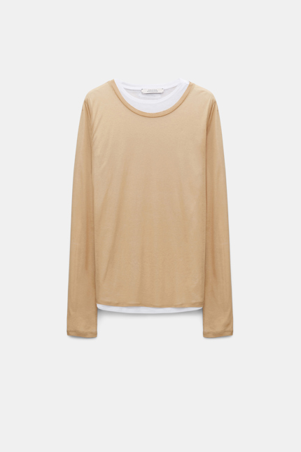LAYER LOVE shirt Dorothee Schumacher Langarmshirt im Layer-Look brown and creme mix