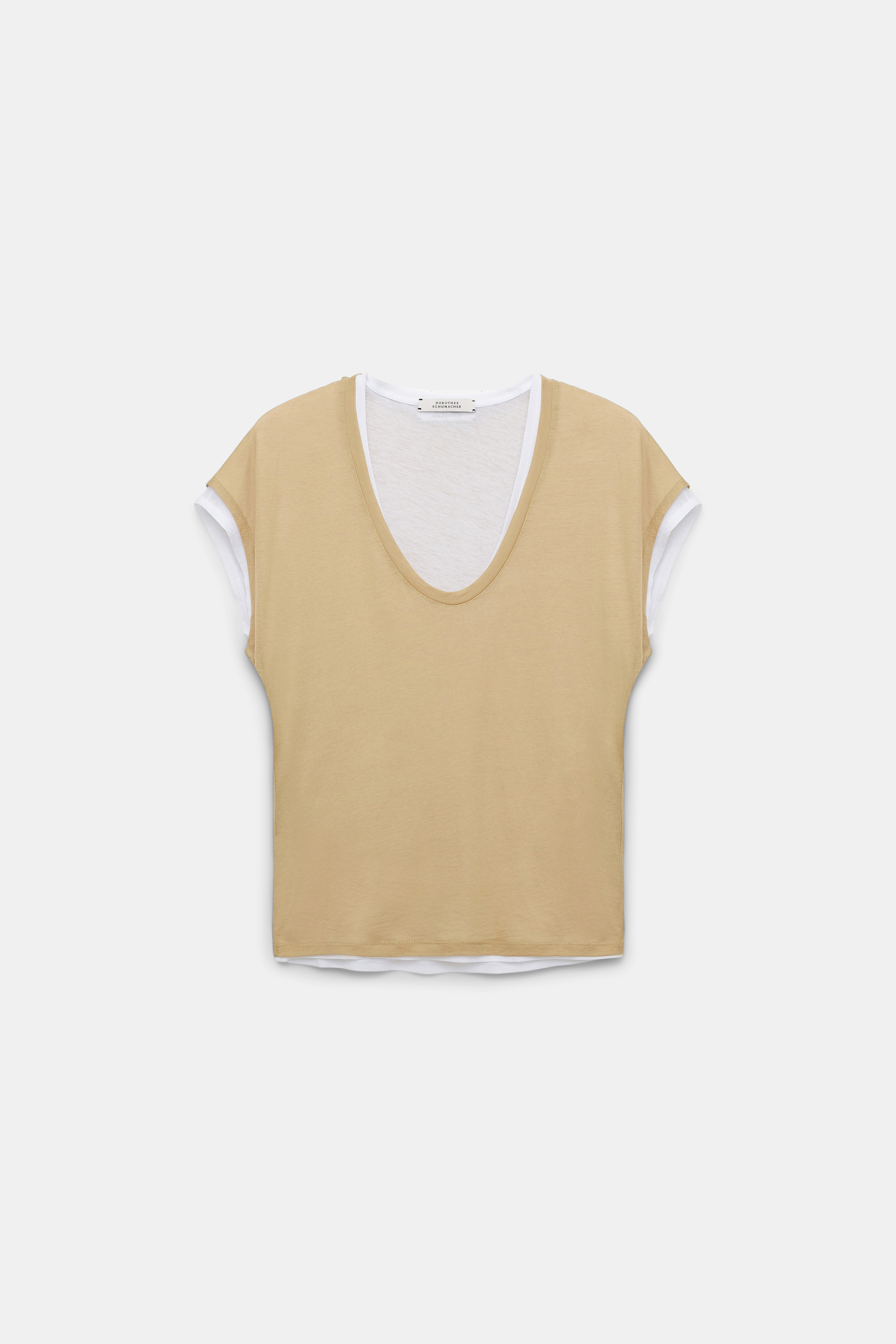 Dorothee Schumacher Double-layer sleeveless top with draped shoulders brown and creme mix