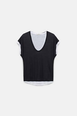 Dorothee Schumacher Double-layer sleeveless top with draped shoulders black and white
