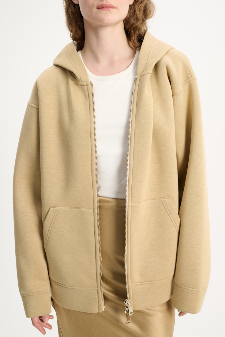 Dorothee Schumacher Bonded two-tone zip front hoodie adored beige