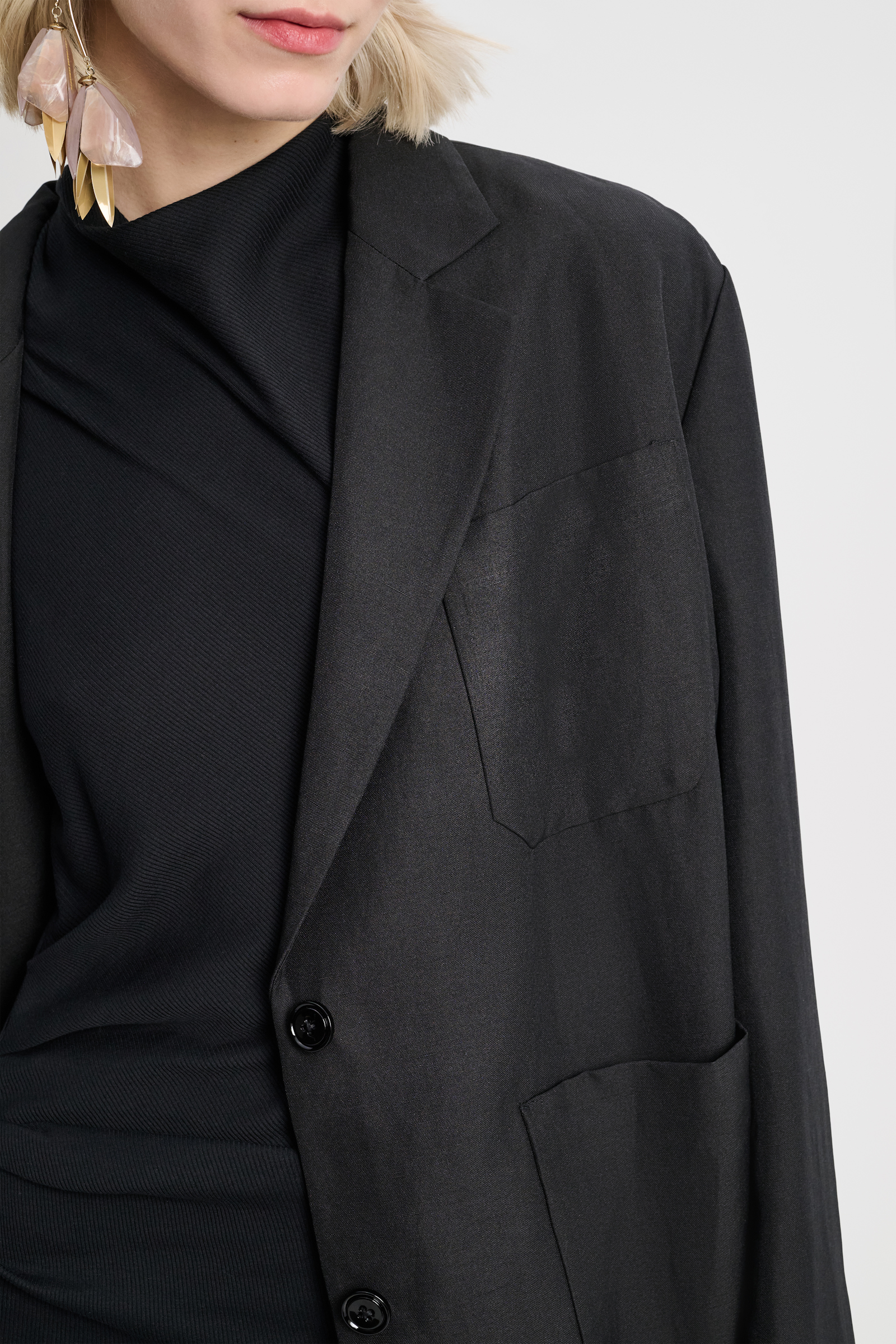 Dorothee Schumacher Linen blend blazer with notched lapel pure black