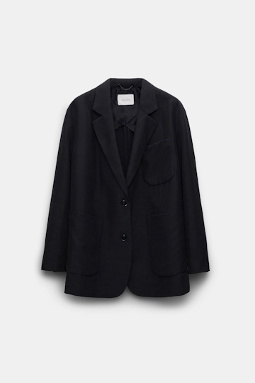 Dorothee Schumacher Linen blend blazer with notched lapel pure black