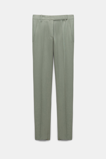 Dorothee Schumacher Slim fit linen blend pants with pintucks pale khaki