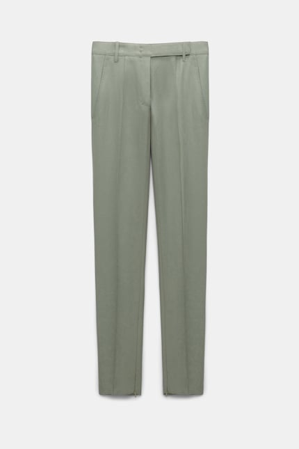 SUMMER CRUISE pants Dorothee Schumacher Slim fit linen blend pants with pintucks pale khaki