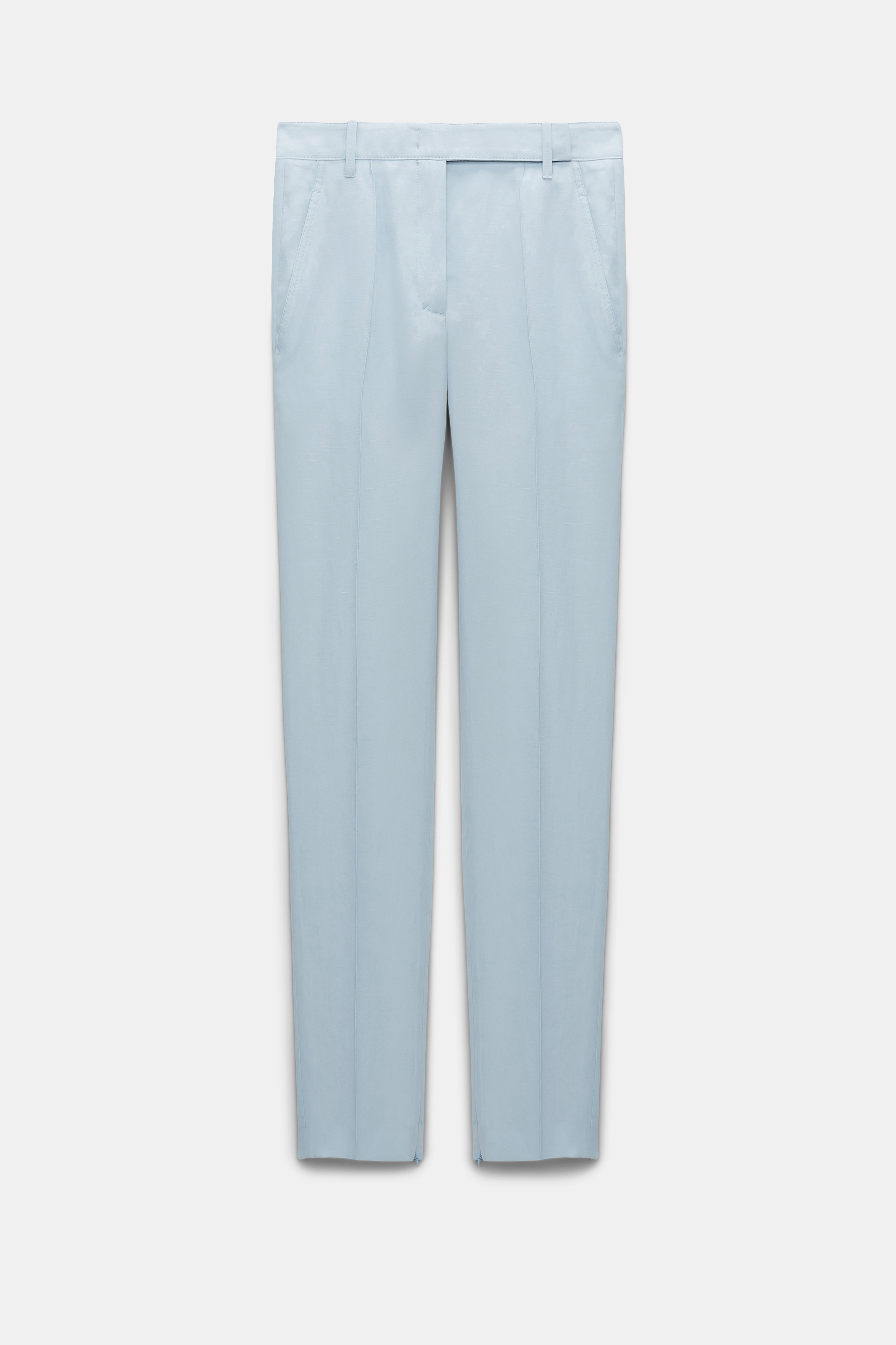Dorothee Schumacher Slim fit linen blend pants with pintucks soft blue