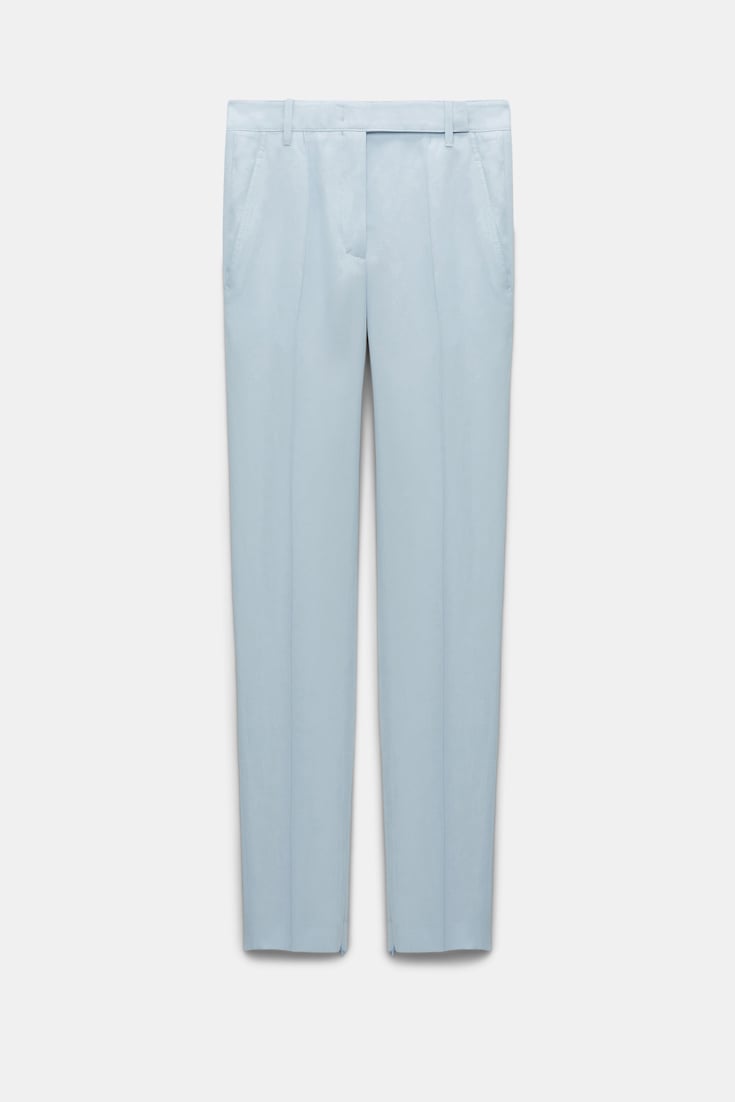 Dorothee Schumacher Slim fit linen blend pants with pintucks soft blue
