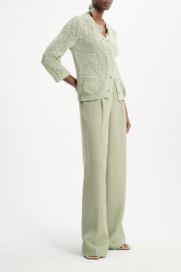 Dorothee Schumacher Wide leg linen blend pants with front pleats pale khaki