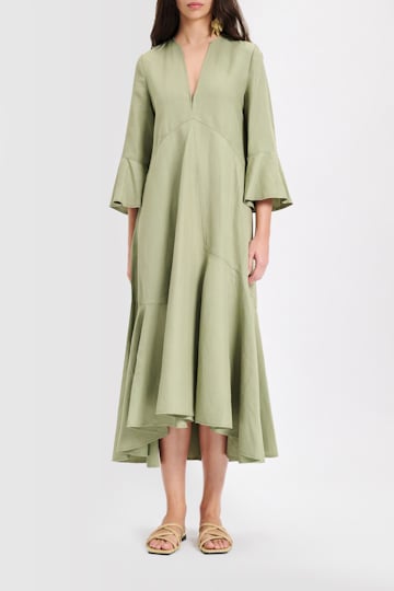 Dorothee Schumacher Linen blend maxi dress with a V-neckline pale khaki