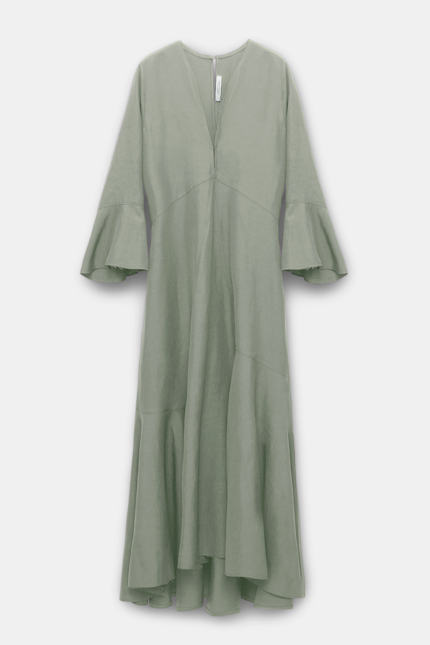 SUMMER CRUISE dress Dorothee Schumacher Linen blend maxi dress with a V-neckline pale khaki