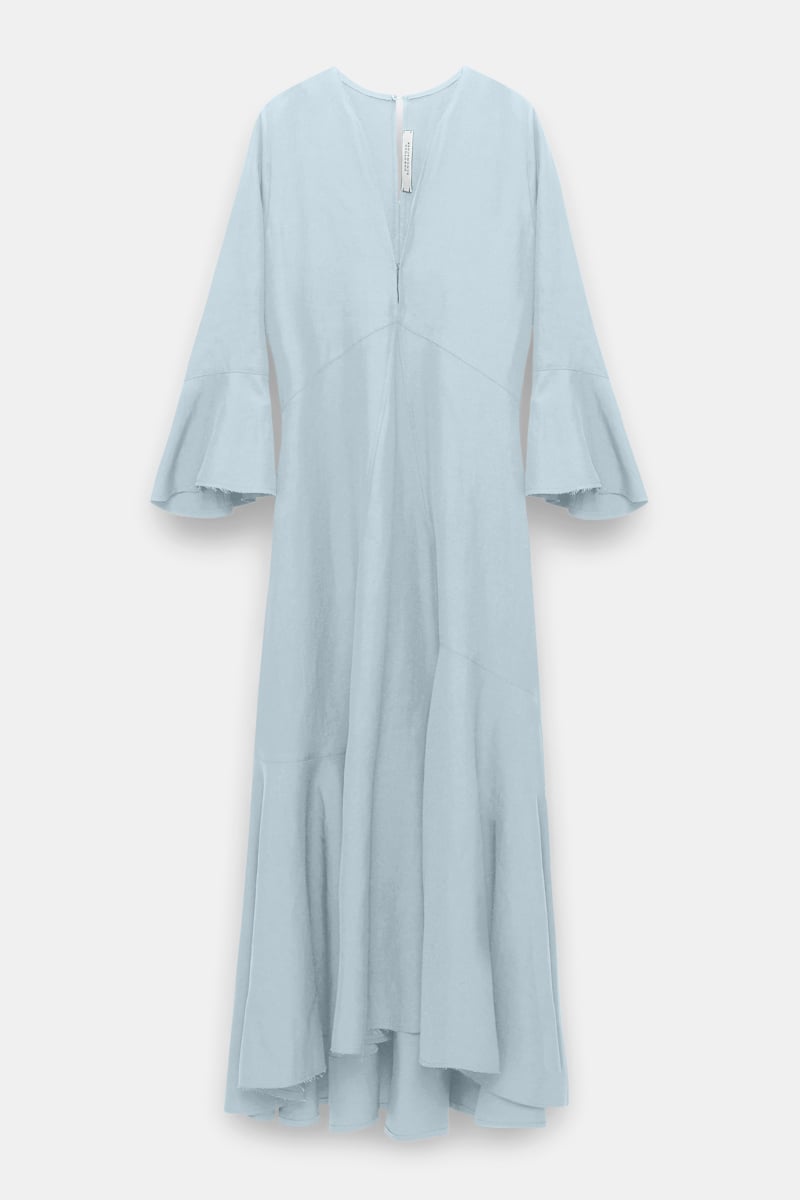 Dorothee Schumacher Linen Blend Maxi Dress With A V-neckline In Blue