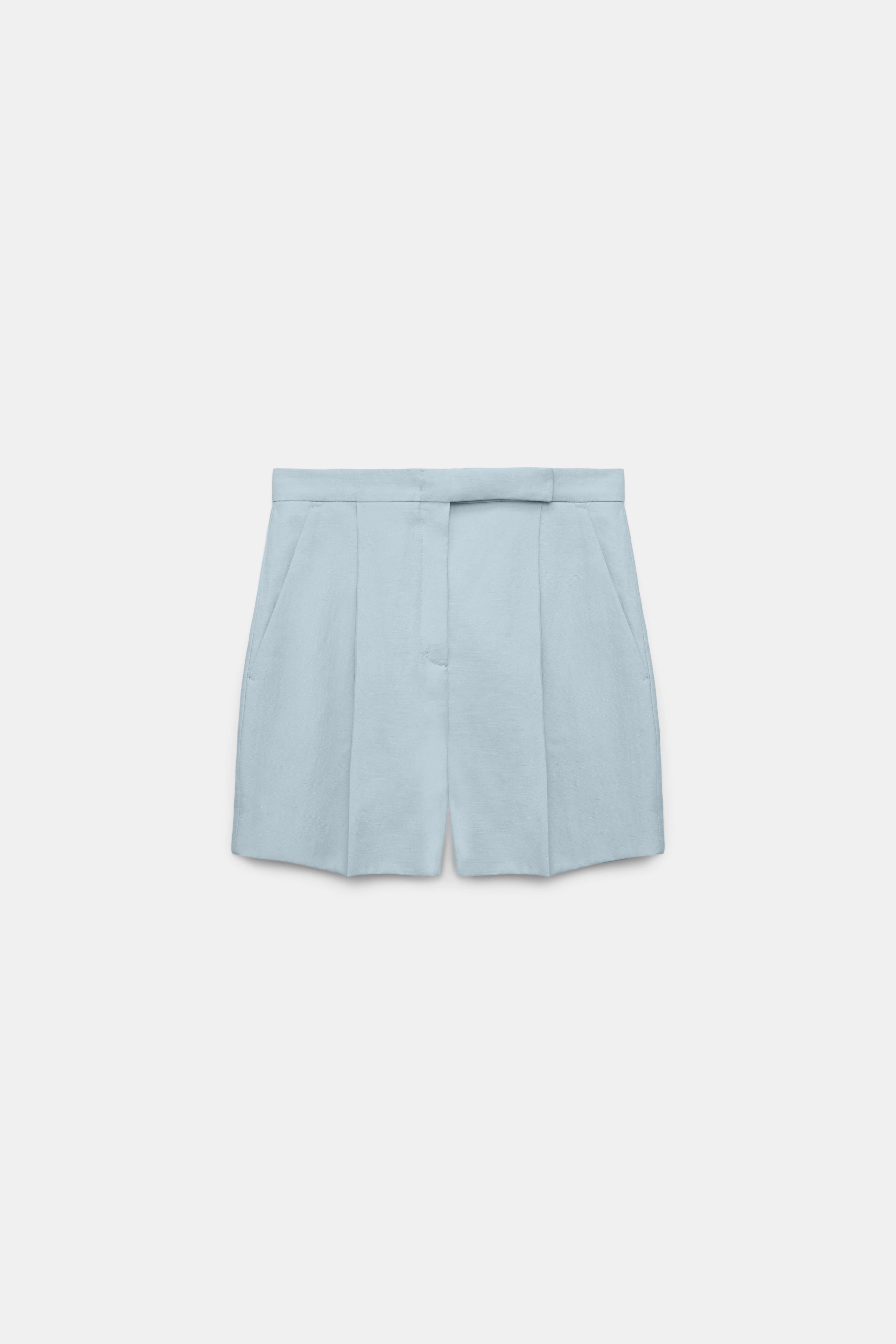 Dorothee Schumacher Wide leg linen blend shorts with front pleats soft blue