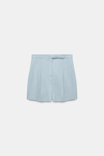 Dorothee Schumacher Wide leg linen blend shorts with front pleats soft blue