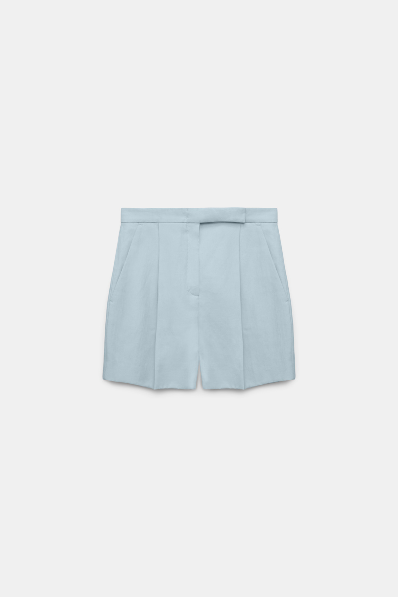Shop Dorothee Schumacher Wide Leg Linen Blend Shorts With Front Pleats In Blue