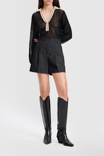 Dorothee Schumacher Wide leg linen blend shorts with front pleats pure black