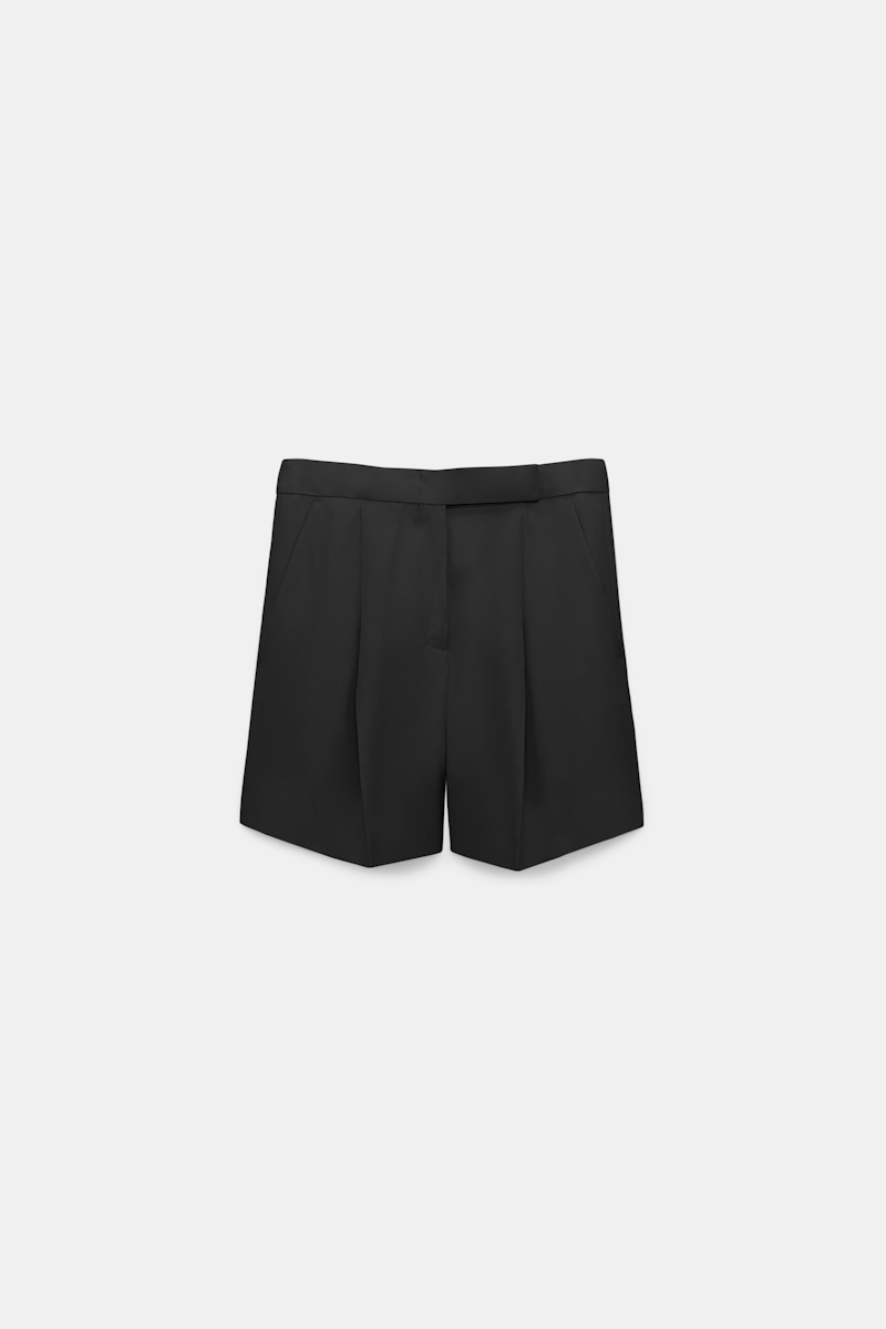 Shop Dorothee Schumacher Wide Leg Linen Blend Shorts With Front Pleats In Black