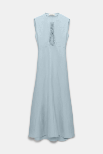 Dorothee Schumacher Linen blend dress with embroidered cutout soft blue